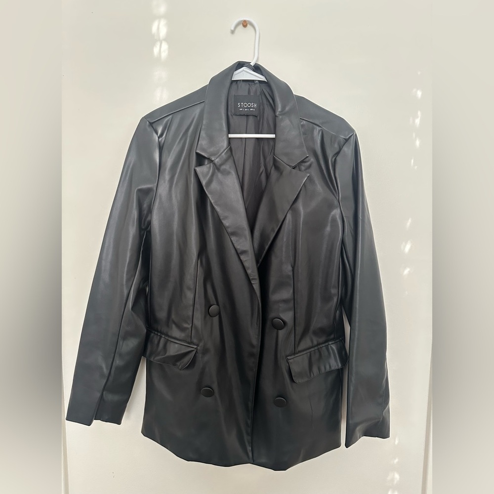 Stoosh Women's Black Faux Leather Blazer